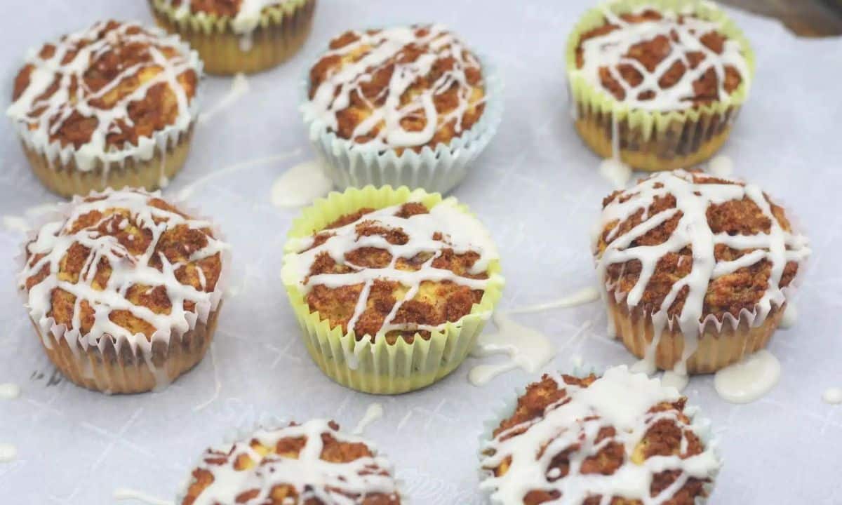 Tasty gluten-free Coconut Flour Cinnabon Muffins on a table.