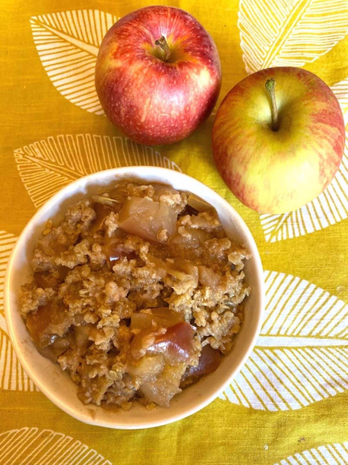 Scrumptious Gluten-Free Instant Pot Apple Crisp in a white bowl.