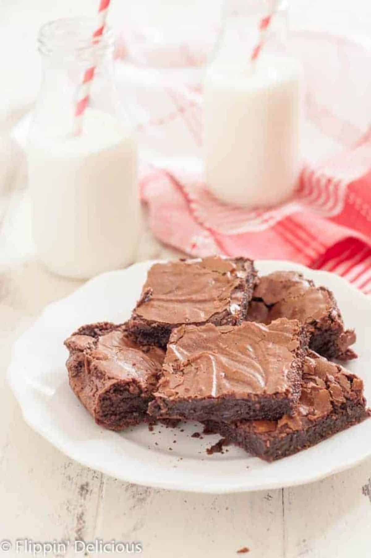 Delicious One Bowl Brownies on a white plate.