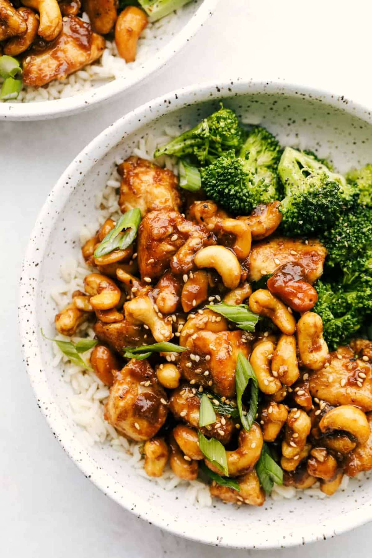 Delicious Cashew Chicken with broccoli in a bowl.
