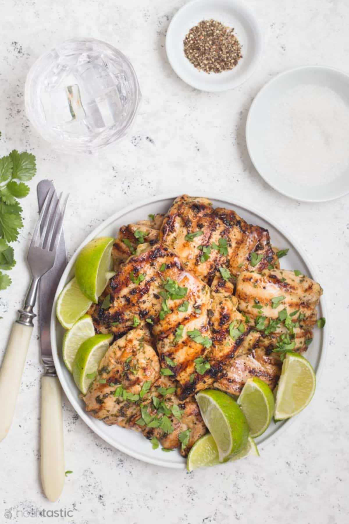 Delicious Cilantro Lime Chicken on a white plate.