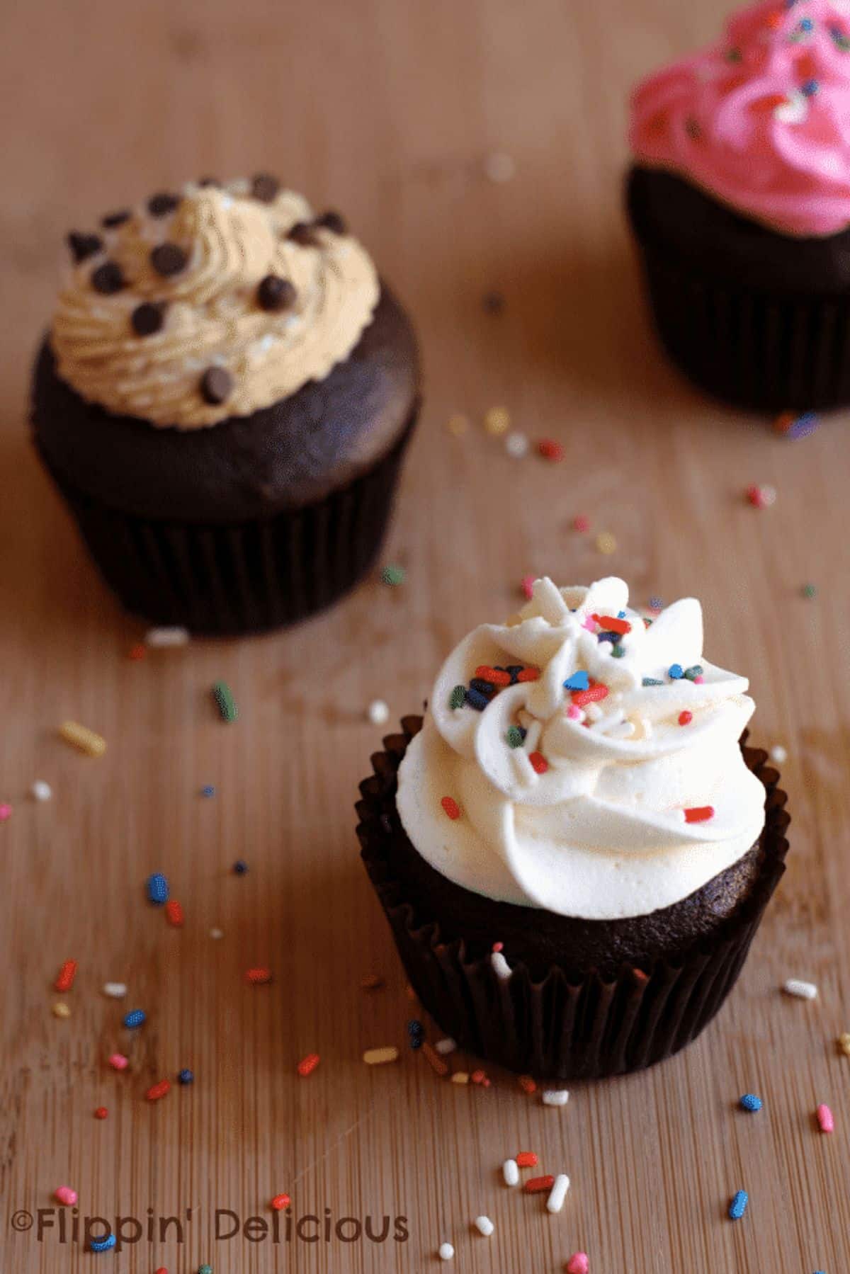 Delicious Gluten-Free Chocolate Cupcakes on a table.