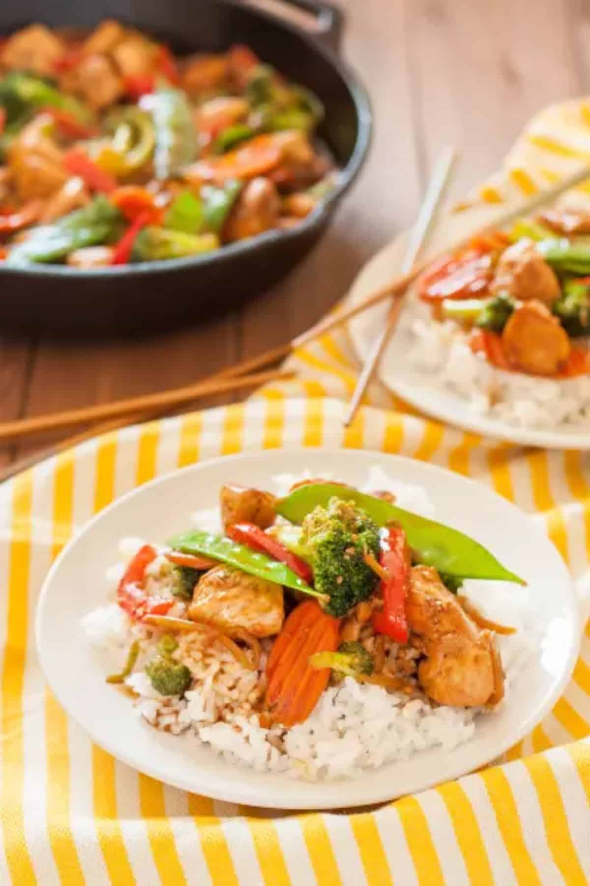 Delicious Gluten-Free Stir Fry on a white plate.