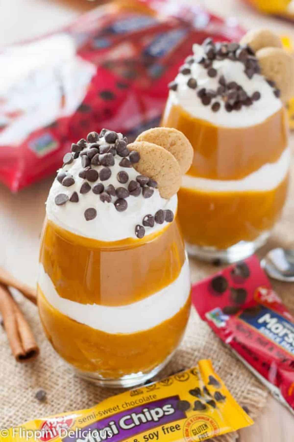 Sweet Vegan Pumpkin Pudding in glass cups.