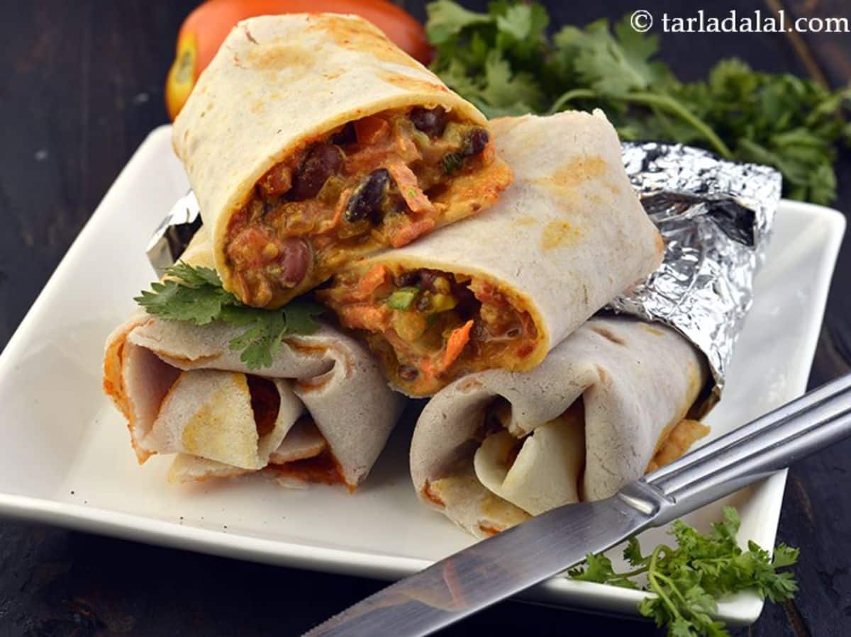 Tasty Rajma Wraps on a white plate.